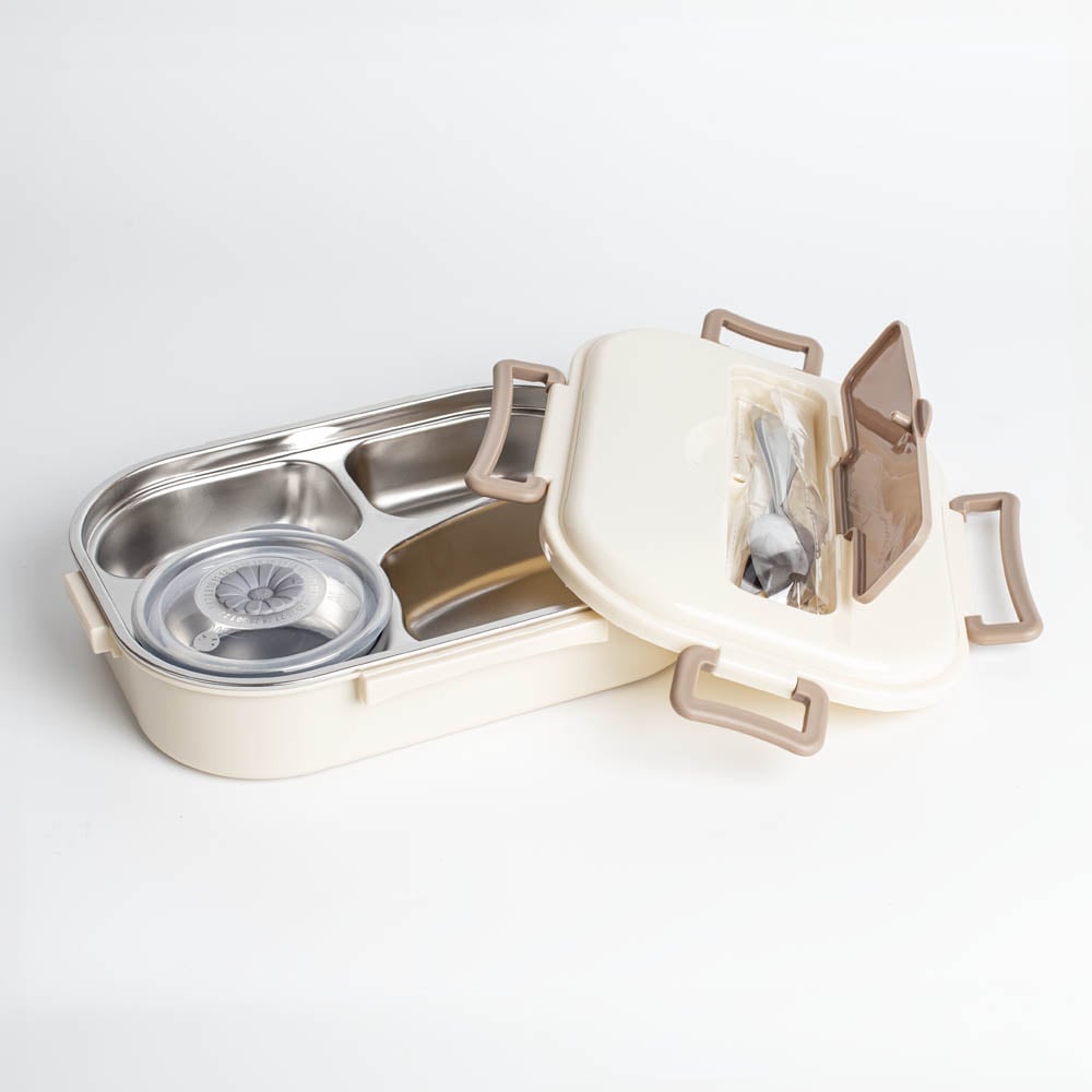 Lunch Box ŚNIADANIÓWKA (1300 ml), 4 przegródki, sztućce, torba termiczna