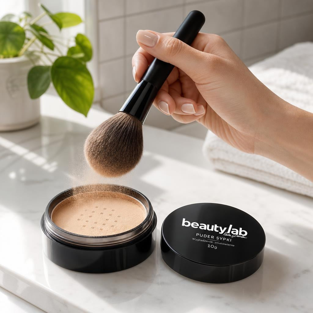 BeautyLab Puder Sypki — aplikacja pudru pędzlem