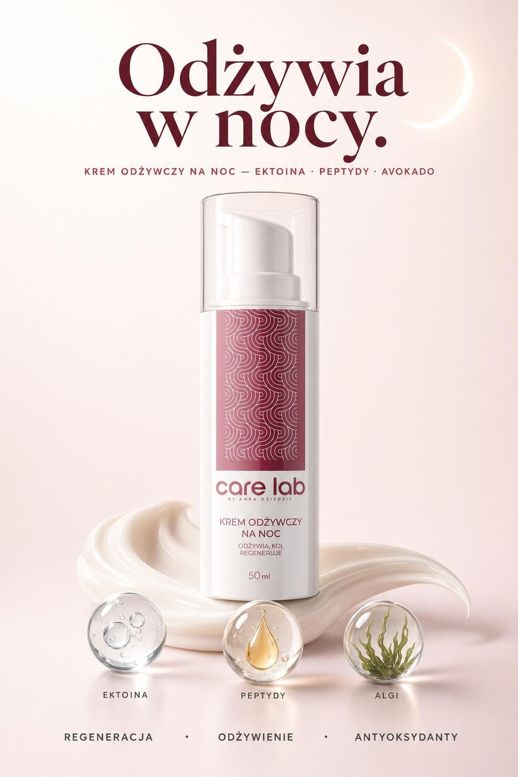 CareLab Krem Odżywczy Na Noc — odżywia w nocy: ektoina, peptydy, avokado