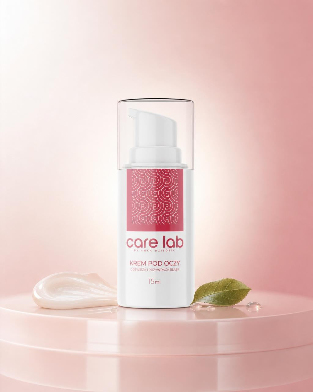 CareLab Krem pod Oczy — packshot studyjny z konsystencją żelu-kremu